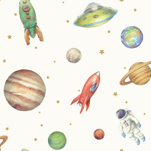 Sanders & Sanders behang planeten in de ruimte wit, groen en rood - 53 cm x 10.05 m - 935346