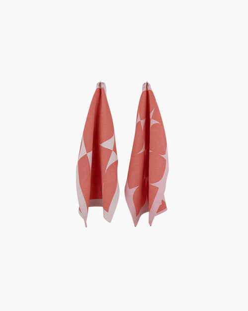 noo.ma Abi katoenen theedoeken set van 2 - Terracotta & Blossom Pink