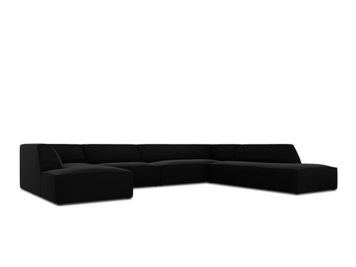 Micadoni Panoramische hoekbank rechts Ruby 7-zits, flueel, zwart - 273x366x69cm