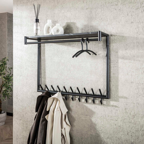 Giga Meubel Kapstok Roede - Zwart Metaal - 20 Haken - 100x27x80cm - vtwonen shop