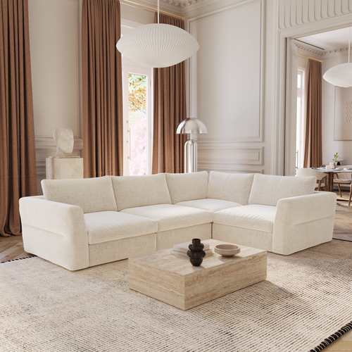 Sia Home - Hoekmodule NEST - Zacht aanvoelende geweven stof - Beige - 107cm