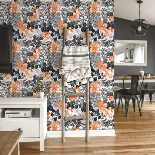 Walls4You behang fruit en dieren zwart en oranje - 53 cm x 10 m - 640118