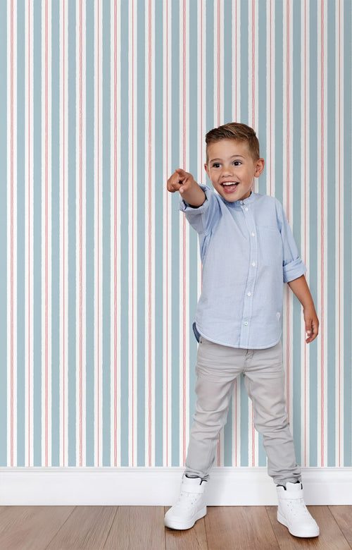 ESTAhome behang strepen blauw en rood - 50 x 900 cm - 131960