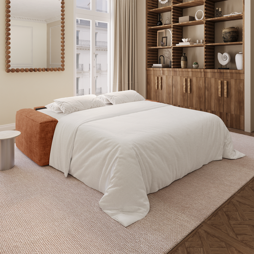 Premium Interiors - Snel uitklapbare slaapbank COMO - corduroy terracotta 216cm
