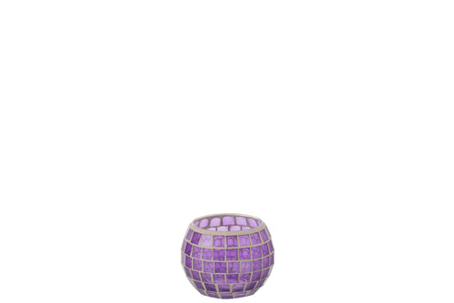 J-Line windlicht Mozaiek Rond - glas - paars - small - 2 stuks