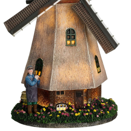 Luville Zaanse Molen Kerstdorpminiatuur - Kerstversiering met Draaiende Wieken en Warm Wit LED-licht - Kerst Decoratie voor je Polderdorp - Werkt op