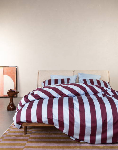 Essenza Minte Stripe dekbedovertrek - Eenpersoons – 140x200/220 cm - Mauve wine - Ice blue