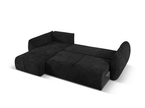 Cosmopolitan Design Uitklapbare hoekbank links met opbergdoos Matera 4-zits, chenille, zwart - 173x253x86cm