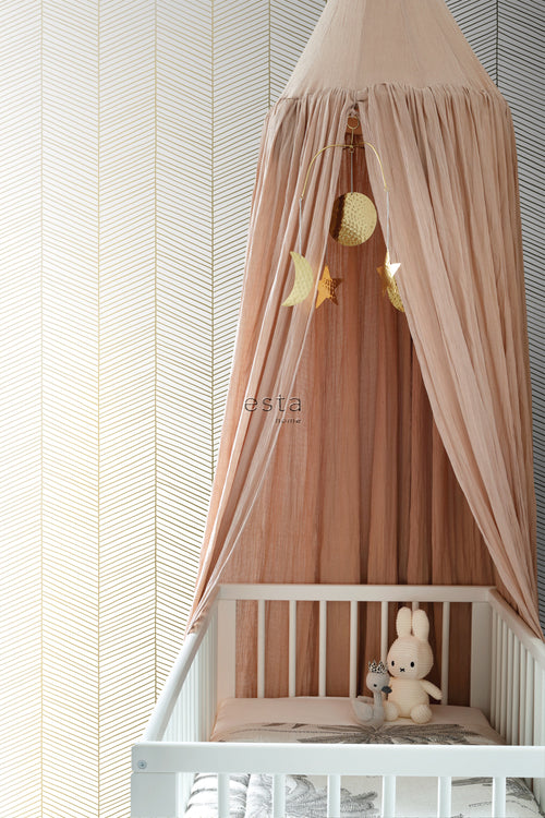 ESTAhome behang visgraat-motief wit en goud - 53 cm x 10.05 m - 139135