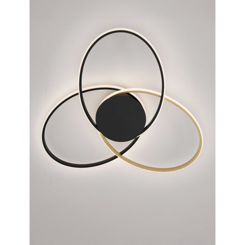 Nova Luce AVEO Geïntegreerde LED-plafondlamp, halfverzonken, zandzwart, goudkleurig, Triac dimbaar, LED 48W 2380lm 3200K