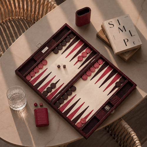 Premium Interiors - Backgammon - Groot BACKGAMMON - leer pruim 46cm