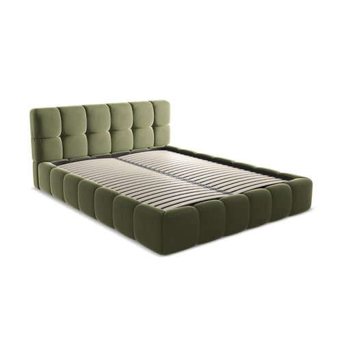 LaMiaSofa Bed met opbergruimte Roma - velours - olijf - 180x228x82