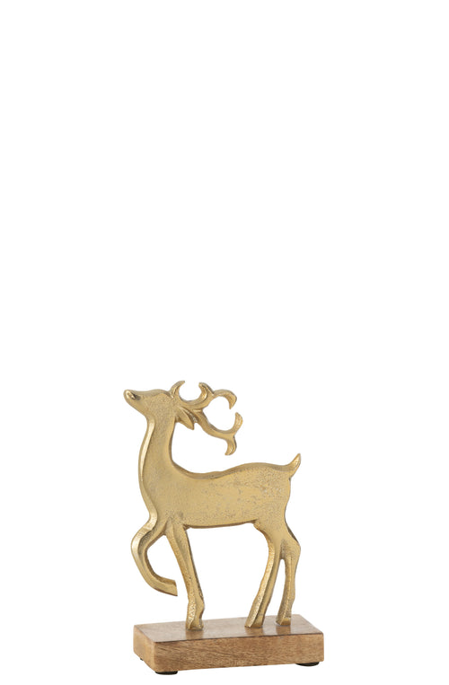 J-Line figuur Rendier Op Voet - aluminium/hout - goud - small