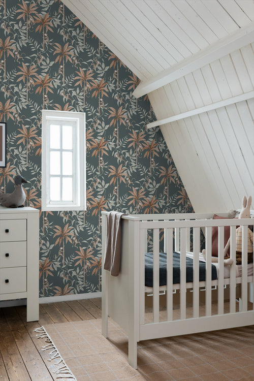 Borastapeter behang jungle dieren vergrijsd blauw - 53 cm x 10.05 m - 660621 - vtwonen shop