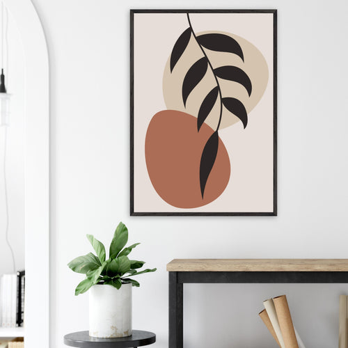 Artfulprints Poster met Lijst Boho - Abstract leaf II   - 70x100 cm - Terracotta
