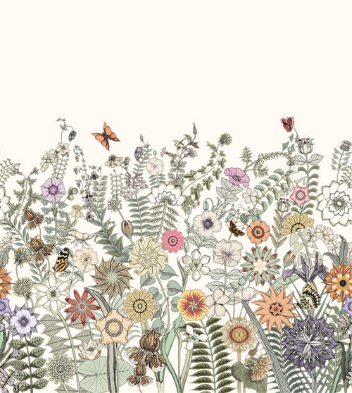 ESTAhome fotobehang bloemen & vlinders groen, oranje en paars - 250 x 279 cm - 159107