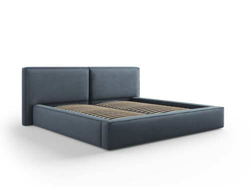Micadoni Opbergbed met hoofdeinde Jodie 200x200cm, structurele stof, blauw - 228x254x108cm