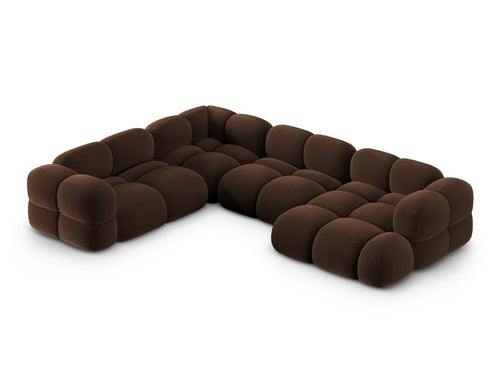 Cosmopolitan Design Panoramische hoekbank links Loretto 5-zits, flueel chocolade - 250x345x68cm