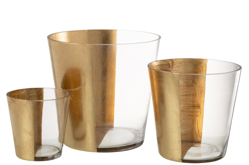 J-Line windlicht boe - glas - transparant/goud - large