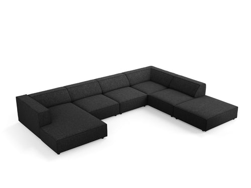 Cosmopolitan Design Panoramische hoekbank rechts Arendal 7-zits, chenille, zwart - 262x364x70cm