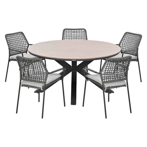 Garden Impressions Tuinset Natas grijs 6-delig - Tulli tuintafel Ø148 cm