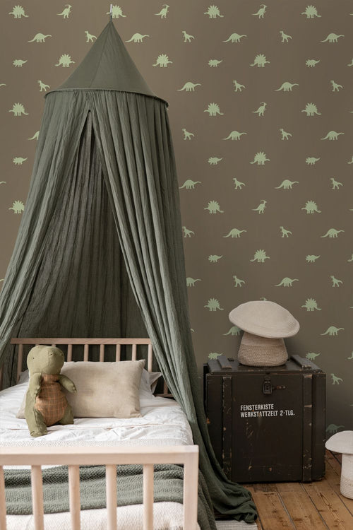 ESTAhome behang dinosaurussen bruin en groen - 50 x 900 cm - 131800