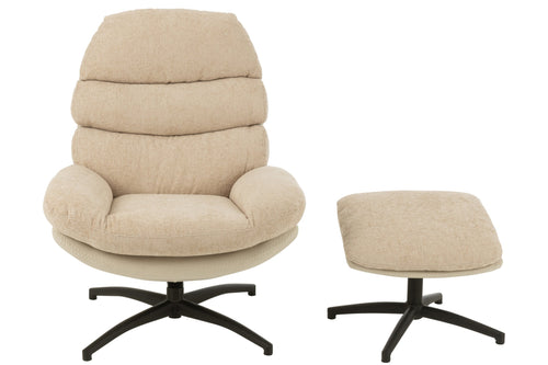 J-Line zetel Relax + Voetbank - metaal/multiplex - beige/zwart