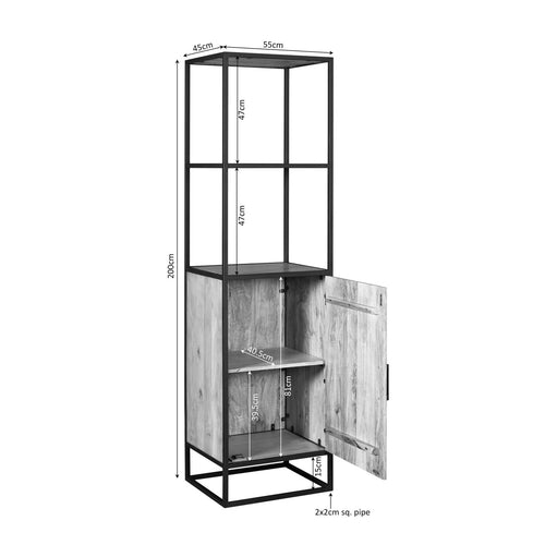 Starfurn Boekenkast Dakota - Naturel Hout - 1-Deur - 55x45x200cm