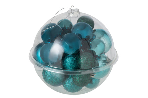 J-Line Kerstballen - PS - blauw/donkergroen - doos van 24