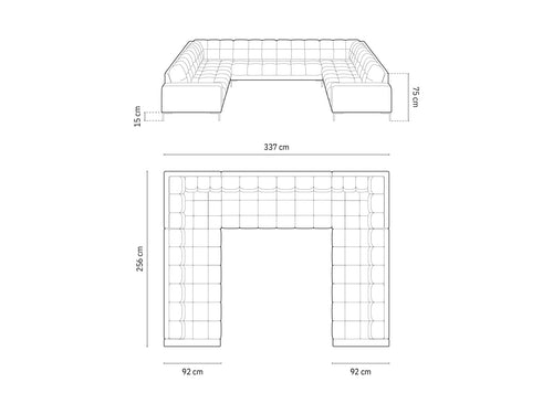 Cosmopolitan Design Panoramische bank Bali 9-zits, flueel, rood - 256x327x75cm