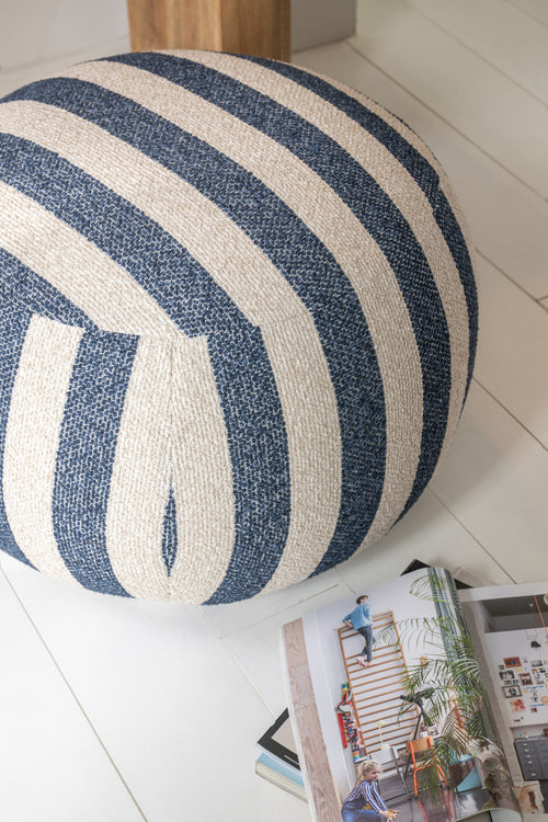 J-Line poef Gestreept - textiel - blauw/gebroken wit