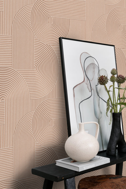 Origin Wallcoverings behang grafisch 3D motief terracotta roze - 53 cm x 10.05 m - 348017