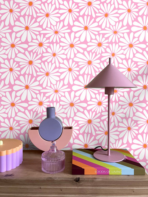 ESTAhome behang madeliefjes roze, wit en oranje - 50 x 900 cm - 131814