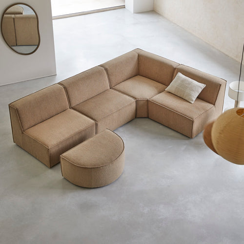 Tikamoon Modulaire hoekbank in camelkleurige stof, 5/6-zit - Bruin