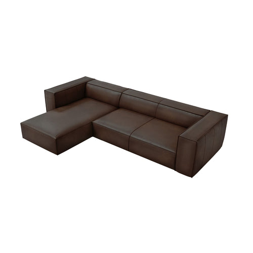 Cosmopolitan Design - Linker hoekbank Turin 5-zits, echt leer donkerbruin - 173x290x68cm