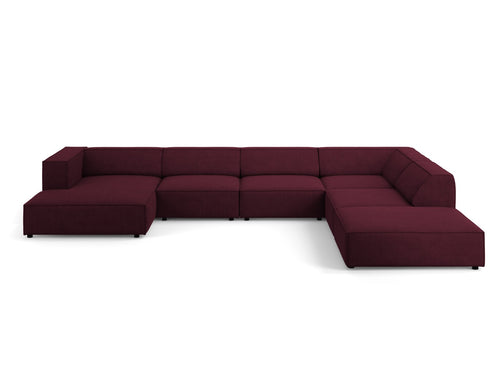 Cosmopolitan Design Panoramische hoekbank rechts Arendal 7-zits, chenille met ribbeleffect, robijn - 262x364x70cm