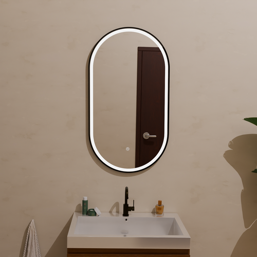 LOMAZOO badkamerspiegel Leipzig - met LED verlichting - ovaal - zwart - 50 x 90 cm