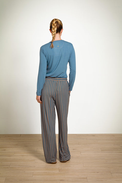 Pip Studio - Belin Pyjama Broek Dames - Kente Stripe - Blauw - XXL