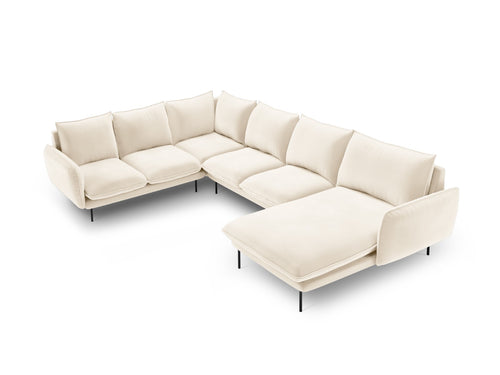 Cosmopolitan Design Panoramische hoekbank links Vienna 7-zits, flueel, lichtbeige - 235x330x95cm