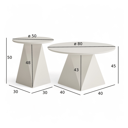 Furnhouse salontafel set Aura - Crème wit - Ø 50/80 cm