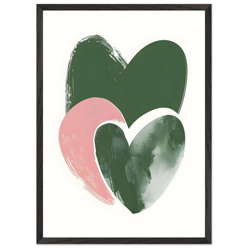Artfulprints Poster met Lijst Boho – Heart trio   - 50x70 cm - Groen