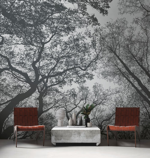 One Wall one Role fotobehang bosrijk landschap grijs en zwart - 371 x 280 cm - AS-382401