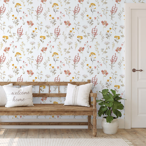 Sanders & Sanders behang bloemen wit, terracotta en geel - 53 cm x 10 m - 640169 - vtwonen shop