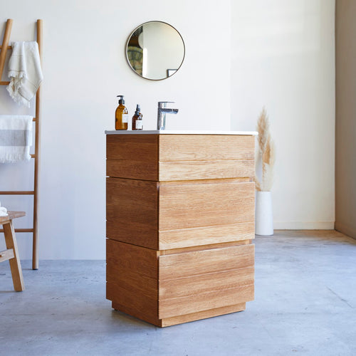 Tikamoon Massief eikenhouten en keramisch badkamermeubel 60 cm - Naturel - vtwonen shop