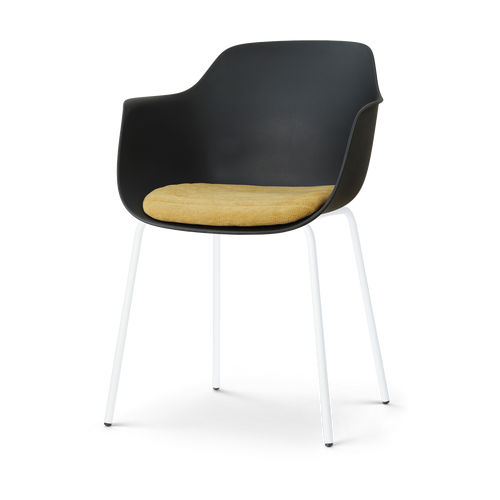 Nolon Nora-Liz eetkamerstoel zwart met warm oker zitkussen - wit onderstel