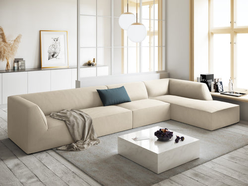 Micadoni rechter hoekbank Ruby 5-zits, ribfluwelen, lichtbeige - 180x366x69cm
