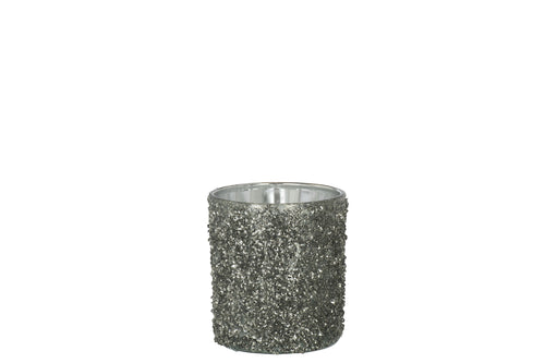 J-Line windlicht Glitter - glas - grijs - medium - 2 stuks - vtwonen shop