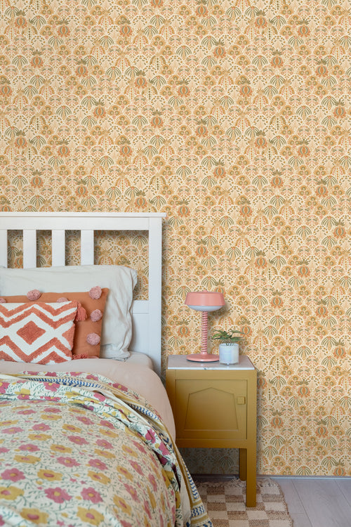 ESTAhome behang vintage bloemen in art nouveau stijl oranje en okergeel - 50 x 900 cm - 131509 - vtwonen shop