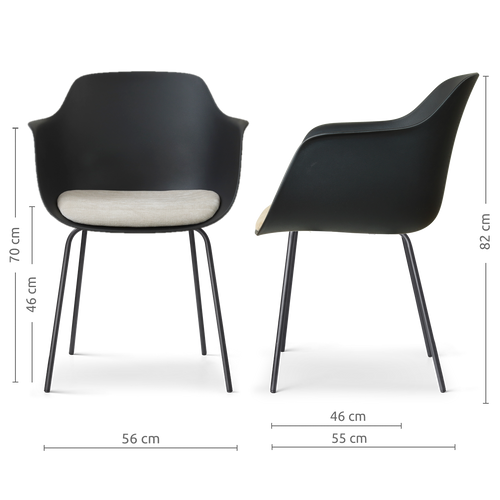 Nolon Nora-Liz eetkamerstoel zwart met naturelbeige zitkussen - zwart onderstel