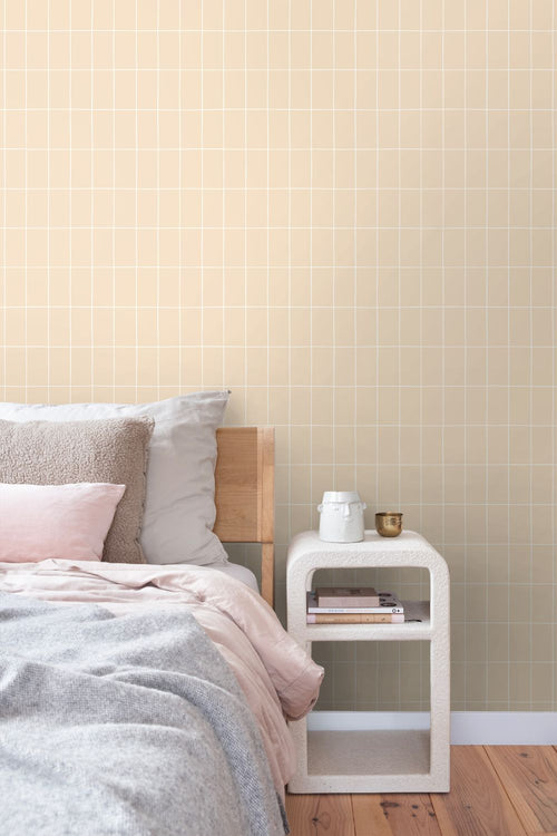 ESTAhome behang kleine tegeltjes pastel geel - 50 x 900 cm - 131787